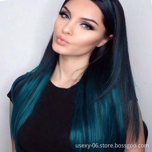 Silky Straight Wave Style and Remy Human Hair Two Tone 1B/Blue Color Ombre Human Hair Bundles